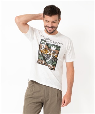 オーガニック綿サファリ柄半袖Tシャツ(01ホワイト-46)