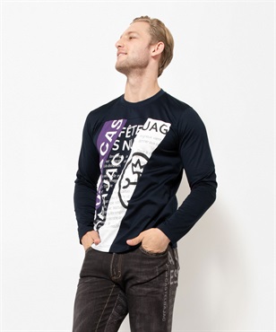 60天竺切り替えブルゾン長袖Tシャツ(59 ネイビー-46)