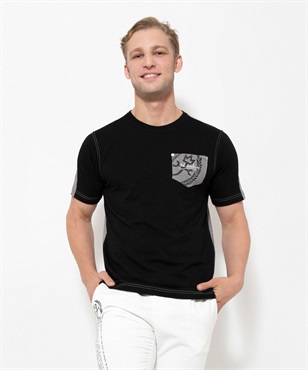 デニム調天竺半袖Tシャツ(99 ブラック-46)