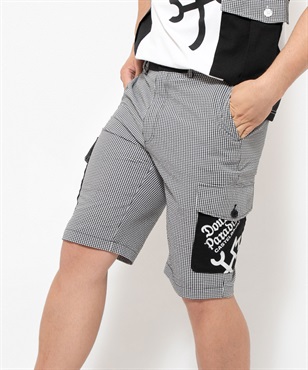 綿ポリサッカーチェックショートパンツ(97 チャコールグレー-46)