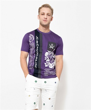 60綿天花柄切り替え半袖Tシャツ