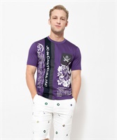 60綿天花柄切り替え半袖Tシャツ