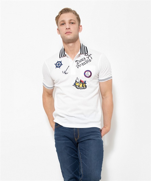 40鹿の子海賊刺繍半袖ポロシャツ(01 ホワイト-46)