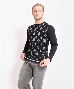 スイスコットンスムースニット使い長袖Tシャツ(99ブラック-46)