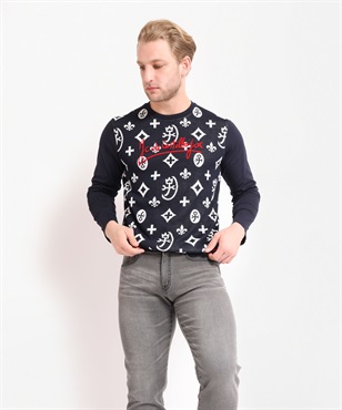 スイスコットンスムースニット使い長袖Tシャツ(59ネイビー-46)