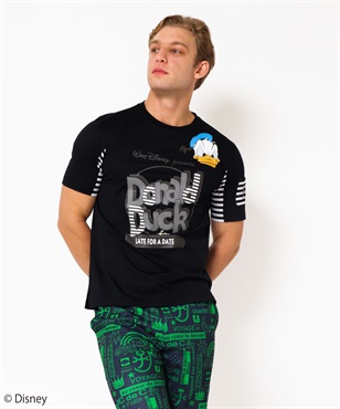 ＜ディズニー＞60/2ハイゲージ天竺半袖Tシャツ（ドナルド）(99ブラック-46)