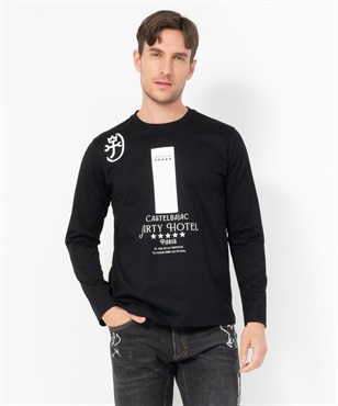 JCCホテル柄50s長袖Tシャツ(99ブラック-46)