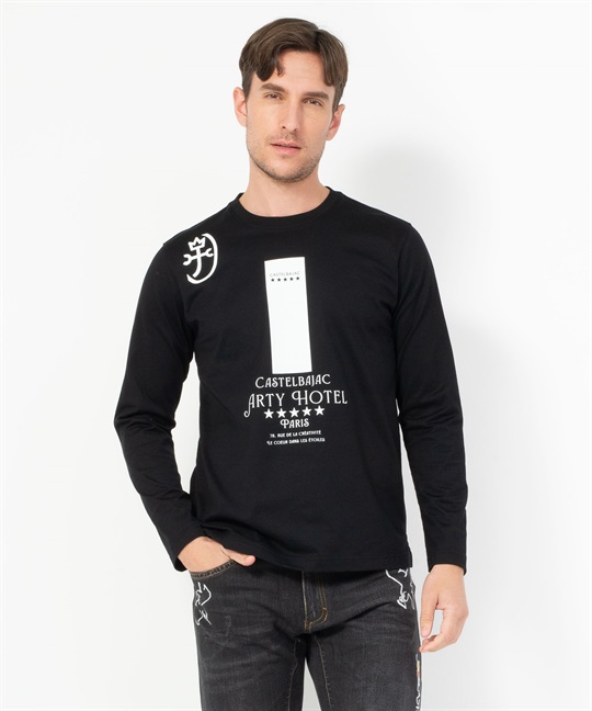 JCCホテル柄50s長袖Tシャツ(99ブラック-46)