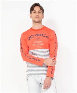 ボーダー使い半袖Tシャツ(20オレンジ-46)