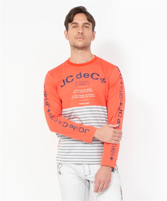 ボーダー使い半袖Tシャツ(20オレンジ-46)
