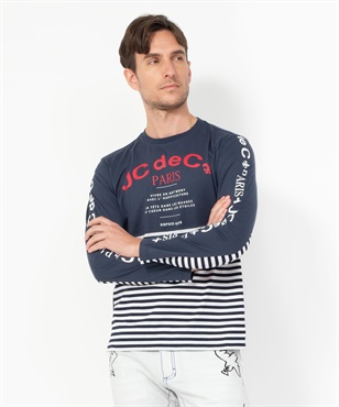 ボーダー使い半袖Tシャツ(59ネイビー-46)