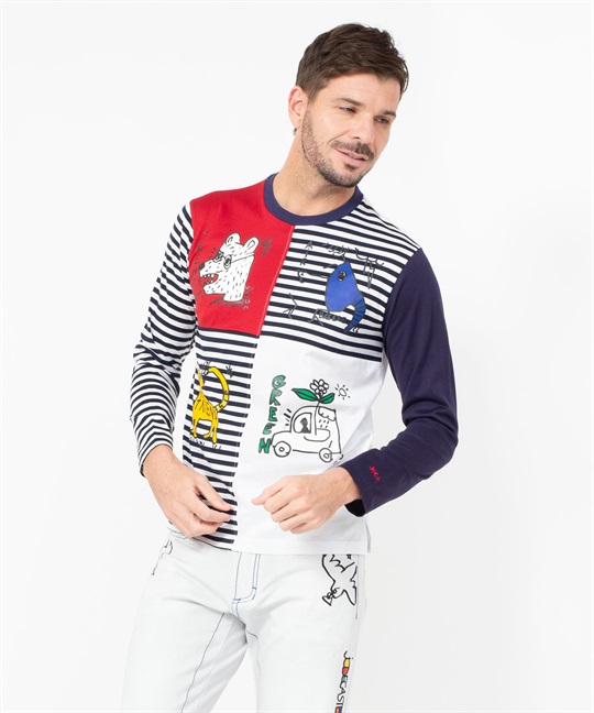 【カプセルコレクション】60/2シルケット天竺アニマル柄長袖Tシャツ(01ホワイト-46)