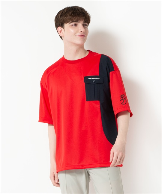 クールマックス布帛切替半袖Tシャツ(80レッド-46)