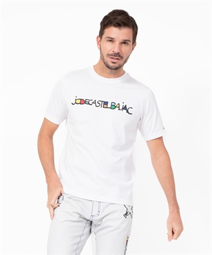 【カプセルコレクション】綿50/2天竺ロゴ柄半袖Tシャツ(01ホワイト-44)