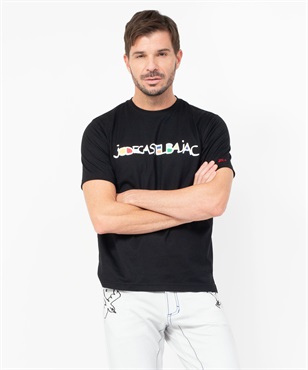 【カプセルコレクション】綿50/2天竺ロゴ柄半袖Tシャツ(99ブラック-44)