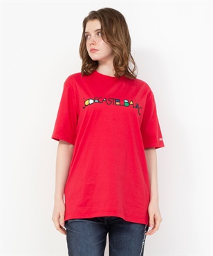 【カプセルコレクション】綿50/2天竺ロゴ柄半袖Tシャツ(80レッド-44)