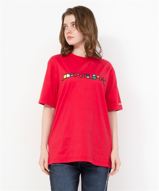 【カプセルコレクション】綿50/2天竺ロゴ柄半袖Tシャツ(80レッド-44)