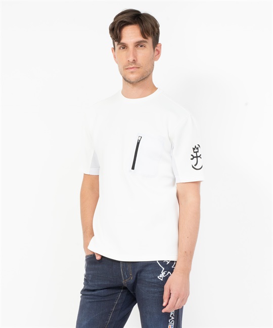 ポリエステルストレッチメッシュ使いBIG半袖Tシャツ(01ホワイト-46)