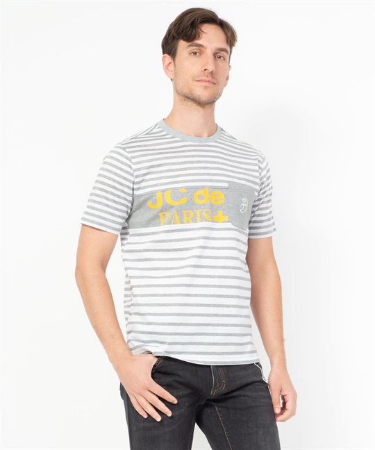 綿ボーダー切替半袖Tシャツ(92シルバーグレー-46)