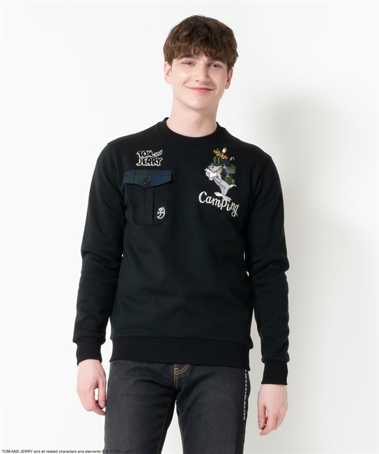 【TOM and JERRY】Peナイロン混トレーナー(99ブラック-46)