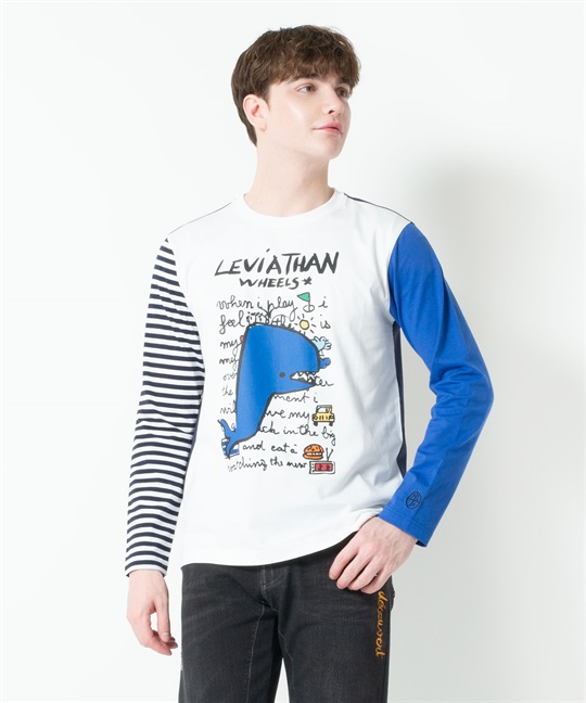 50/2シルケット袖ボーダー長Tシャツ