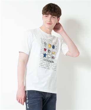 50/2シルケット前身プリント半袖Tシャツ(01ホワイト-44)