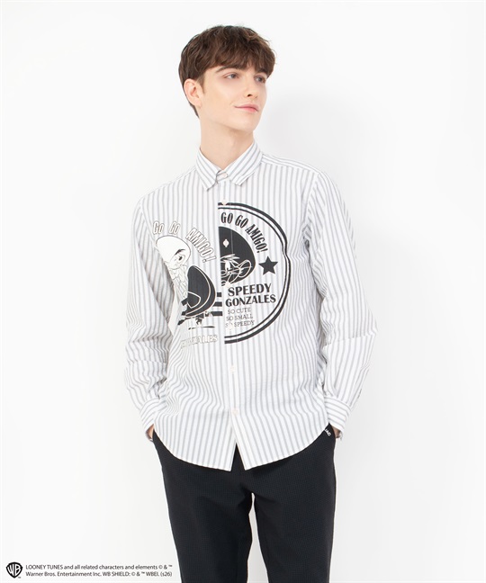 SPEEDY GONZALES柄綿Peサッカー地長袖シャツ(01ホワイト-46)