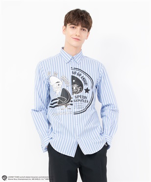 SPEEDY GONZALES柄綿Peサッカー地長袖シャツ(52ライトブルー-46)