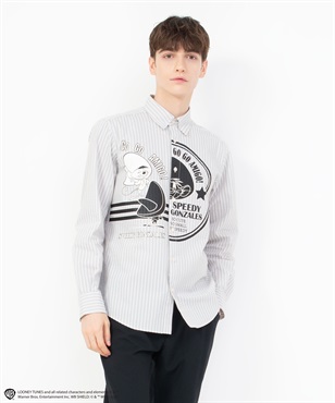 SPEEDY GONZALES柄綿Peサッカー地長袖シャツ(14サンドベージュ-46)