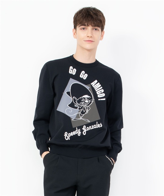 SPEEDY GONZALES柄ポリエステル糸インターシャセーター(99ブラック-46)