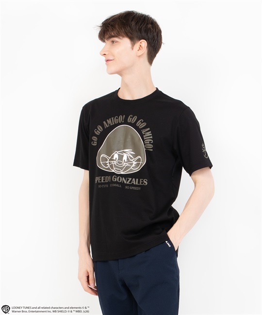 SPEEDY GONZALES柄プリント綿スムース半Tシャツ(99ブラック-46)