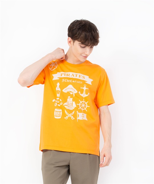 綿50/2パイレーツ柄半Tシャツ(20オレンジ-46)