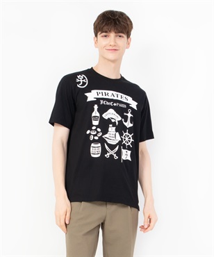 綿50/2パイレーツ柄半Tシャツ(99ブラック-46)