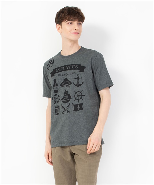 綿50/2パイレーツ柄半Tシャツ(97チャコールグレー-46)