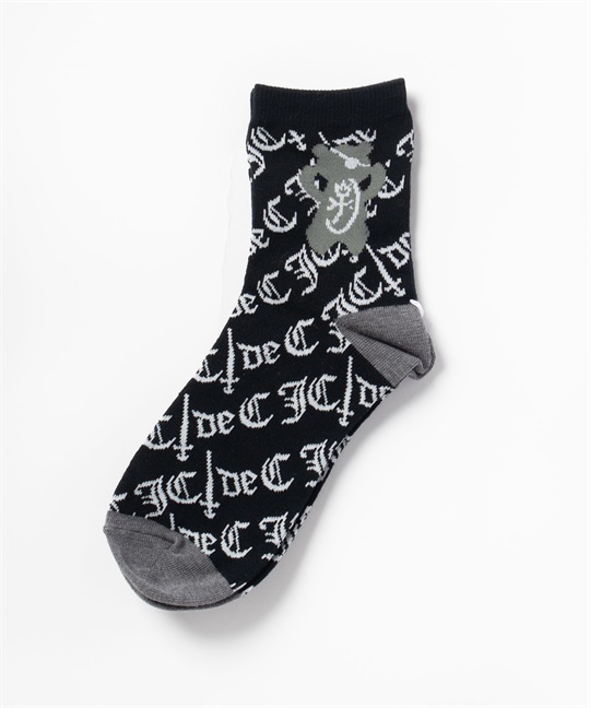 ロゴ総柄JQパイレーツKUMAアンクル丈ソックス(99ブラック-46)