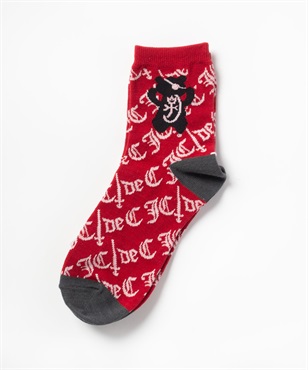 ロゴ総柄JQパイレーツKUMAアンクル丈ソックス(80レッド-46)