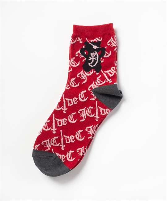 ロゴ総柄JQパイレーツKUMAアンクル丈ソックス(80レッド-46)