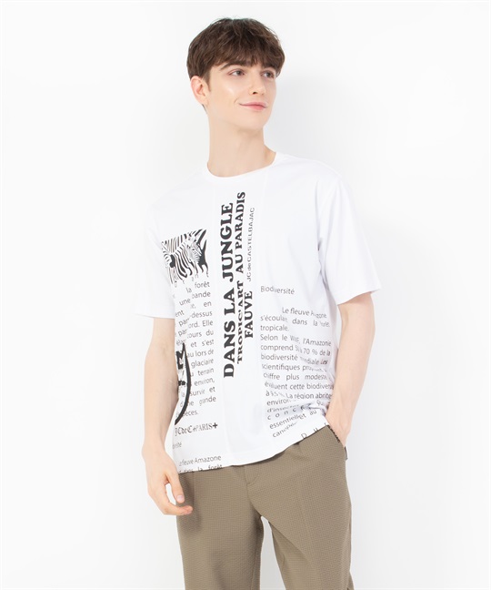 綿スムース切替SAFARI柄半Tシャツ(01ホワイト-46)