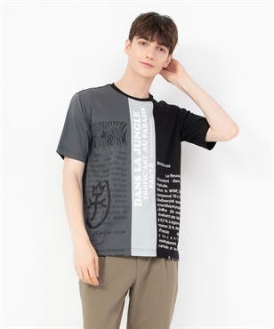 綿スムース切替SAFARI柄半Tシャツ(99ブラック-46)