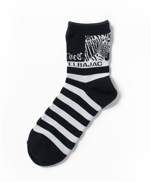 ゼブラ+ボーダーアンクル丈ソックス(99ブラック-46)