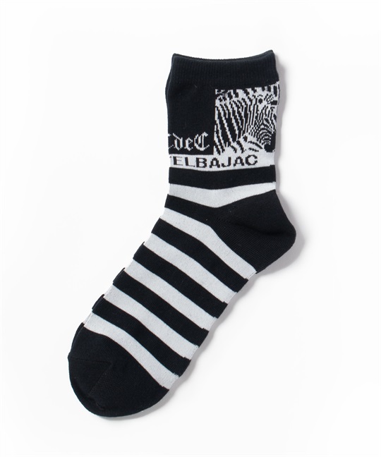 ゼブラ+ボーダーアンクル丈ソックス(99ブラック-46)
