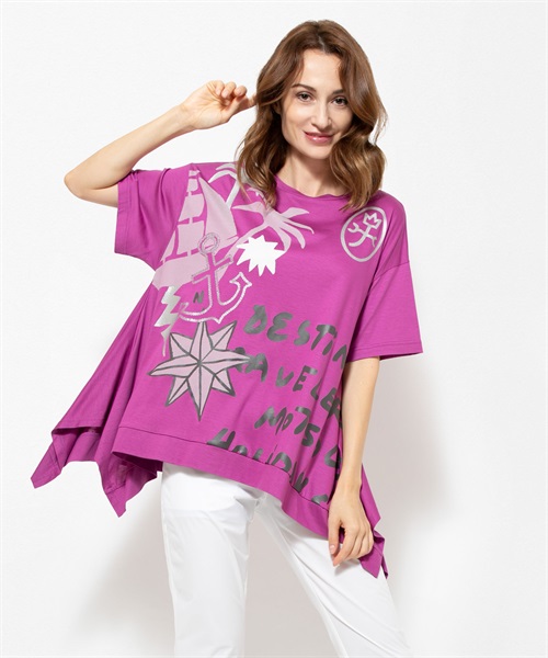 ギザリヨセル天竺マリンモチーフデザインTシャツ(70 オペラピンク-40)