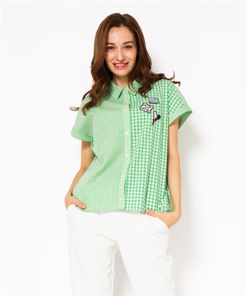 マルチパターンチェック やっこ袖シャツ(40グリーン-40)