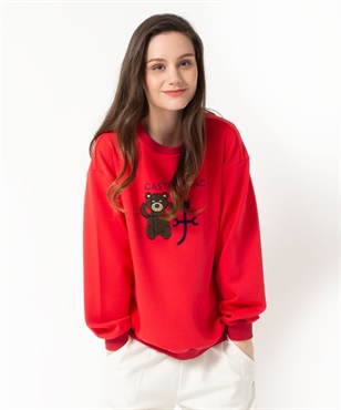 クマ家紋AP刺繍トレーナー(80レッド-40)