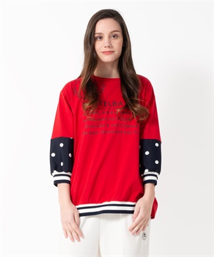 ドット切替７分袖Tシャツ(80レッド-40)