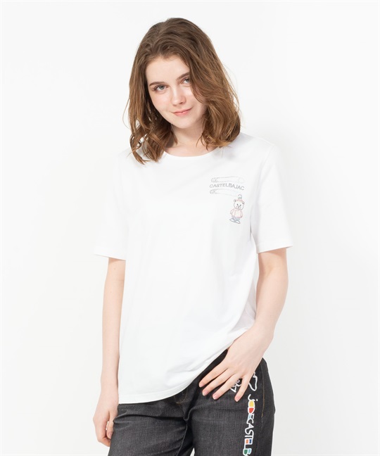 クマラインストーンピン柄半袖Tシャツ(01ホワイト-40)
