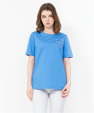 クマラインストーンピン柄半袖Tシャツ(50ブルー-40)