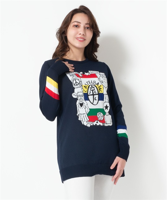  カプセルコレクションリサイクルペット長袖ニットチュニック(59ネイビー-40)