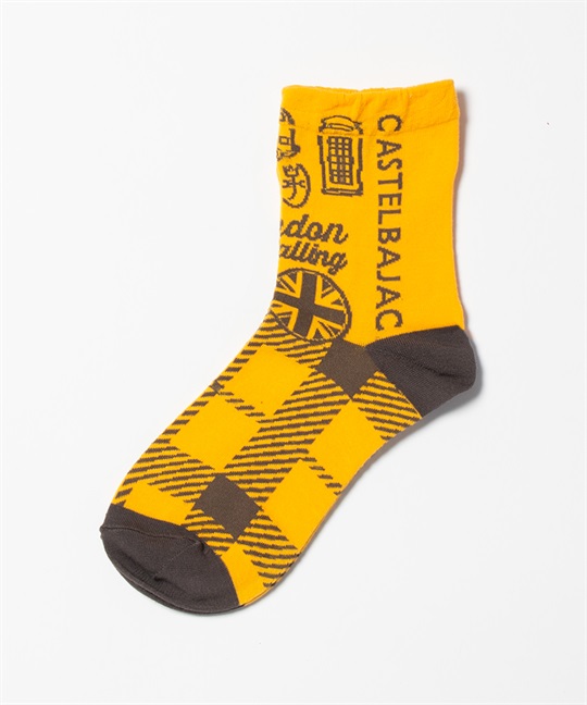 はき口ゆるめロンドン柄チェッククルーソックス(30イエロー-40)