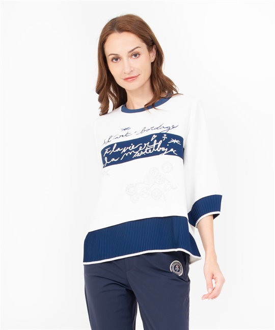 BD切替5分袖プルオーバー(01ホワイト-40)